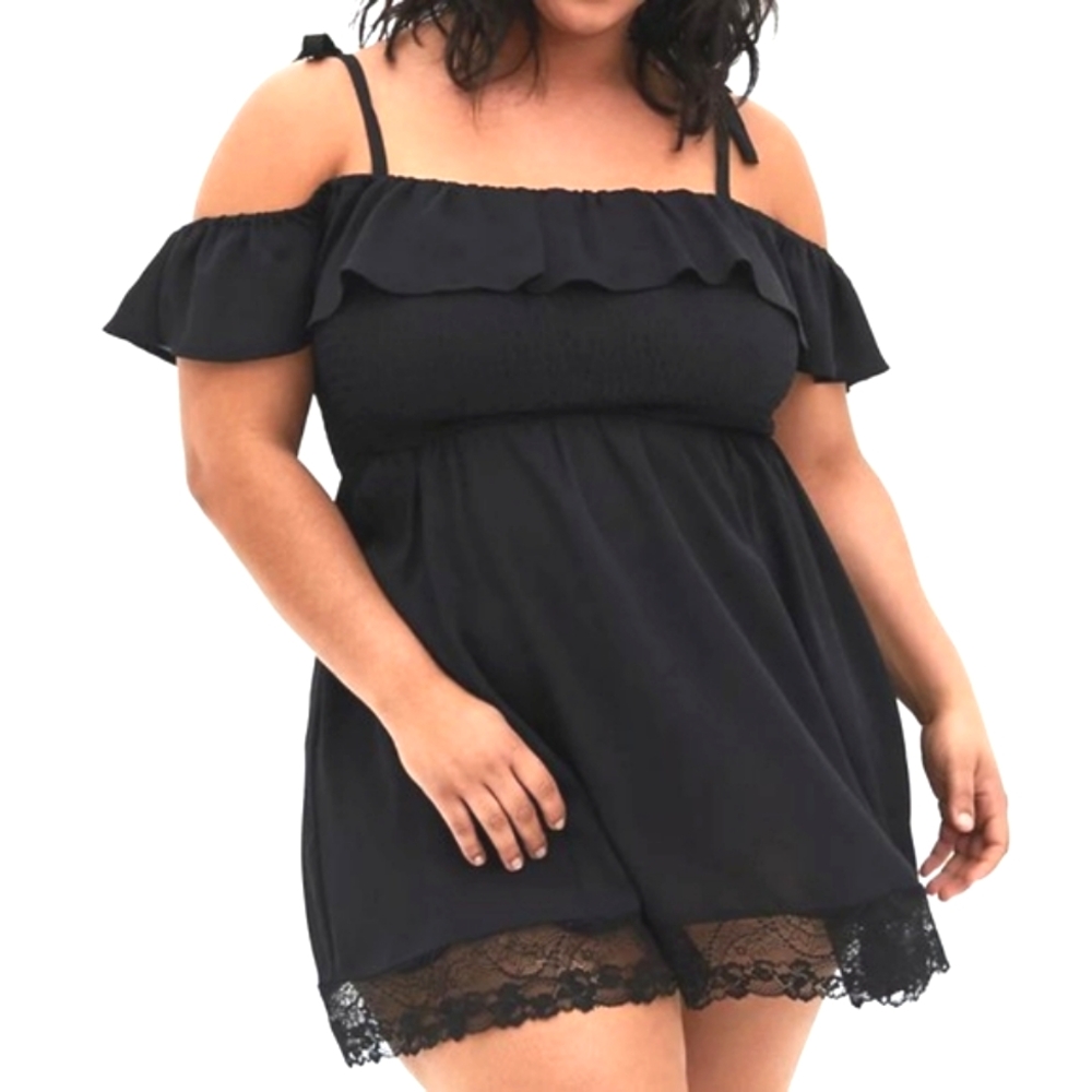 ❤️NWT TORRID SWIM COVER - BEACH COVERUP COLD SHOULDER DRESS - LACE TRIM